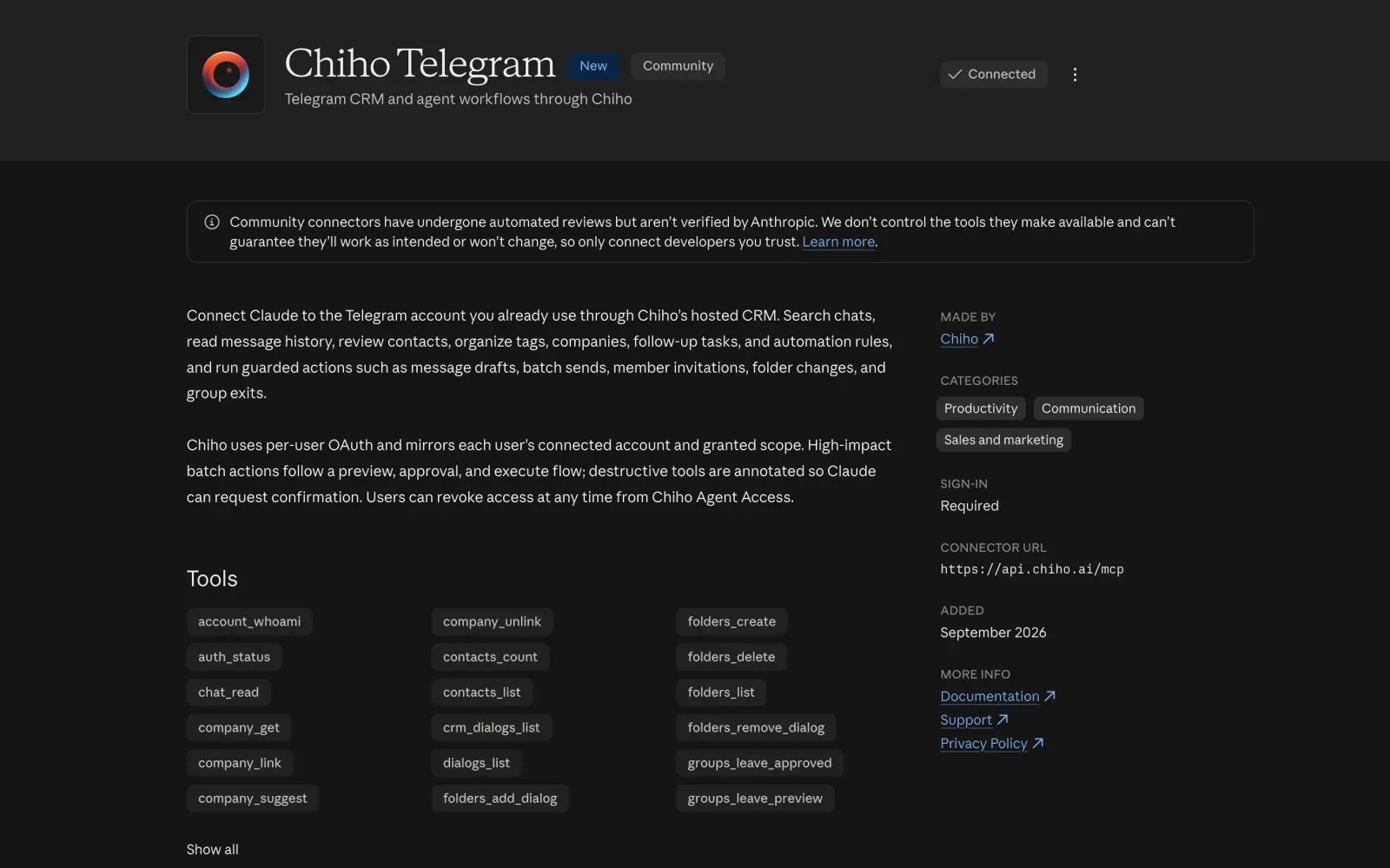 Chiho Telegram Is Now Available in the Claude Directory